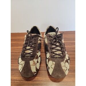 Women Coach Brown Suede Canvas Signature Logo Jayme Sneaker Shoe Size 5.5